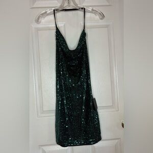 lulus emerald green Sequin Mini Halter Dress Women’s Size Large Sparkly Formal